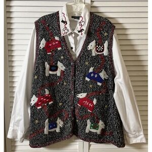 Designers Originals Christmas Scotty Dog Knit Sweater Vest‎ W/Shirt Size 18 VTG